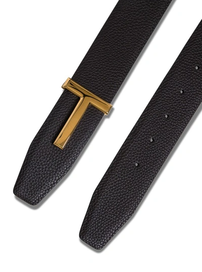 Tom Ford Reversible Brown And Black Leather T Belt In Black