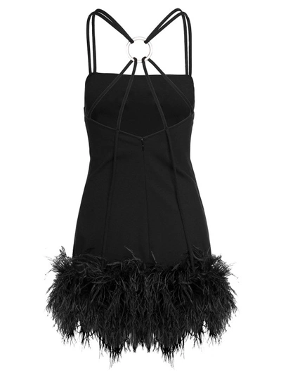 Shop Attico Fujiko' Mini Black Dress With Ostrich Boa Feathers And Side Split