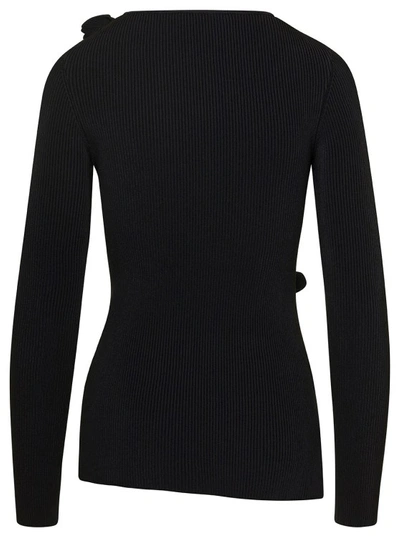 Shop Coperni Black Ribbed Top With Cut-out And Rose Appliques In Stretch Viscose