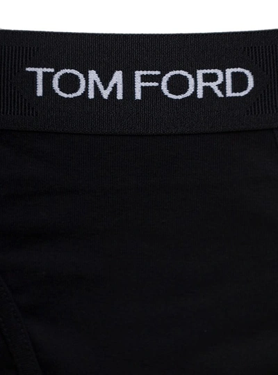 Shop Tom Ford Black Briefs With Logged Waistband In Cotton Stretch