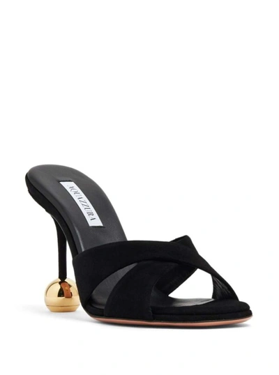 Shop Aquazzura Black Sandals With High Sculpted Heel In Suede