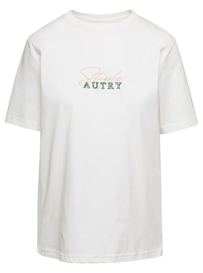 Shop Autry White Crewneck T-shirt With Logo X Staple Print In Cotton