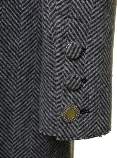 Shop Andersson Bell Enya' Grey Asymmetric Double-breasted Coat With Herringbone Pattern In Wool