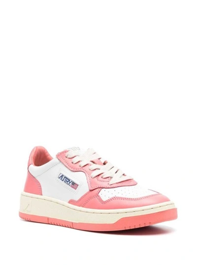 Shop Autry Pink And White 'medalist' Low Top Sneakers In Cow Leather In Neutrals
