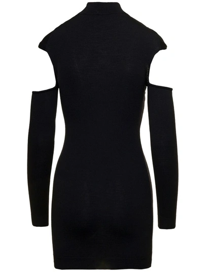 Shop Coperni Mini Black Dress With Mock Neck And Twisted Cut-out In Wool