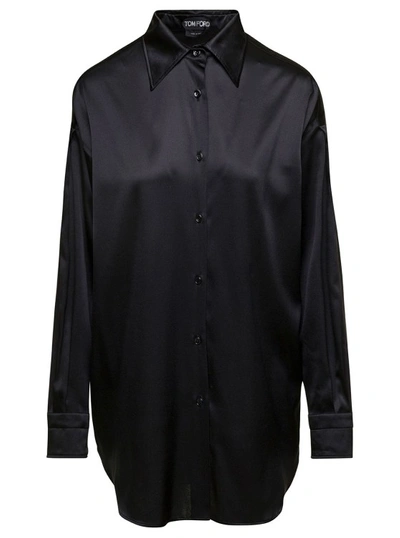 Shop Tom Ford Black Relaxed Shirt With Pointed Collar In Stretch Silk