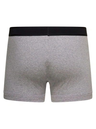 Shop Tom Ford Grey Boxer Brief With Elasticated Logged Waistband In Cotton Stretch