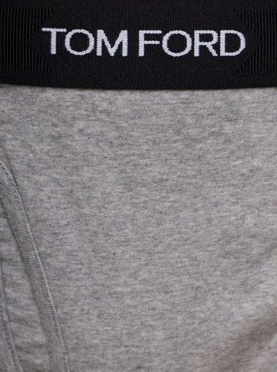 Shop Tom Ford Grey Boxer Brief With Elasticated Logged Waistband In Cotton Stretch