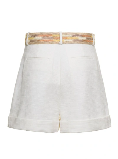 Shop Zimmermann White High-waisted Belted Shorts In Cotton