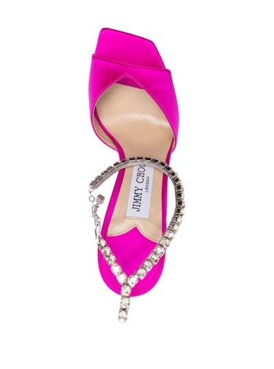 Shop Jimmy Choo Fuchsia Pink Saeda Sandals With Crystal Embellishment In Satin
