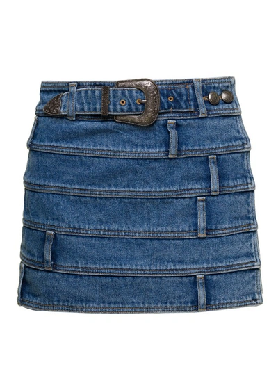 Shop Andersson Bell Dua' Light Blue Mini-skirt With Multi-waist Effect And Belt In Cotton Denim