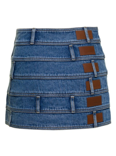 Shop Andersson Bell Dua' Light Blue Mini-skirt With Multi-waist Effect And Belt In Cotton Denim