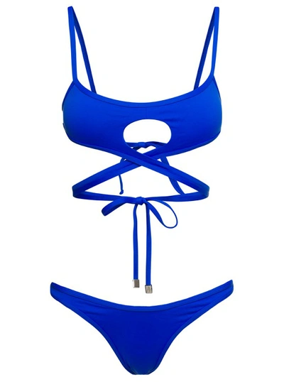 Shop Attico Cut-out Wraparound Bikini Set In Bluetechnical Fabric