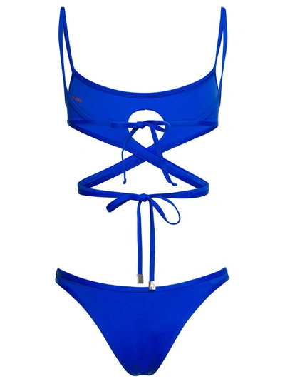 Shop Attico Cut-out Wraparound Bikini Set In Bluetechnical Fabric