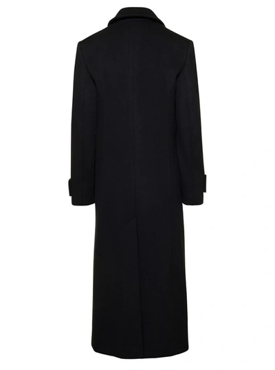 Shop Alberta Ferretti Long Black Double-breasted Coat With Tonal Buttons In Wool And Cashmere