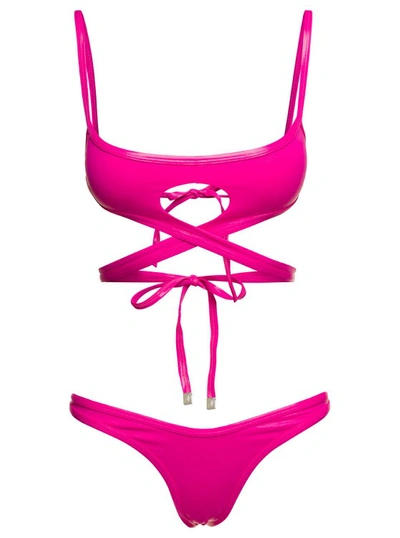 Shop Attico Cut-out Wraparound Bikini Set In Fuchsia Technical Fabric In Pink