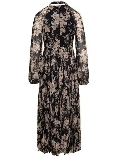 Shop Zimmermann Black Floral-printed Pleated Sunray Midi Dress In Chiffon