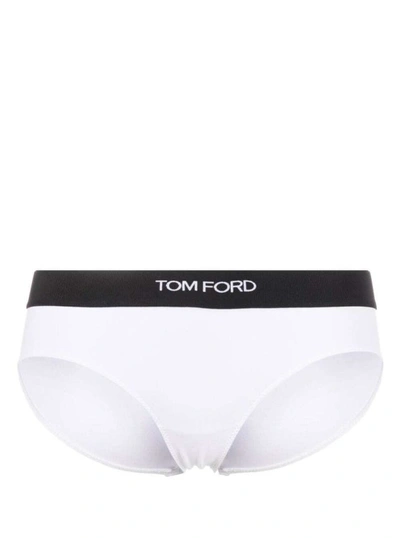 Shop Tom Ford Signature Boy Short' White Brief With Logo Waistband In Stretch-jersey