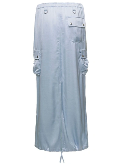 Shop Coperni Light Blue Cargo Skirt With Drawsrtring In Satin Viscose