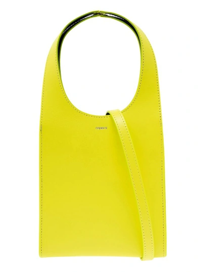Shop Coperni Micro Swipe Tote' Yellow Shoulder Bag With Embossed Logo In Smooth Leather
