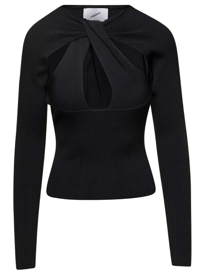 Shop Coperni Black Long-sleeve Top With Twisted Cut-out Detail In Viscose