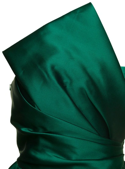 Shop Alberta Ferretti Mini Green Flared Dress With Maxi Detail In Silk Blend
