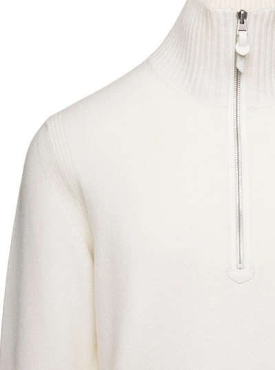 Shop Tom Ford White Long-sleeve Sweater With Zip-up Mock Neck In Wool And Cashmere