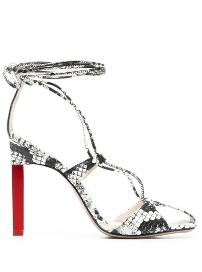 Shop Attico Adele Snakeskin-print Sandals In Black And White Leather In Grey