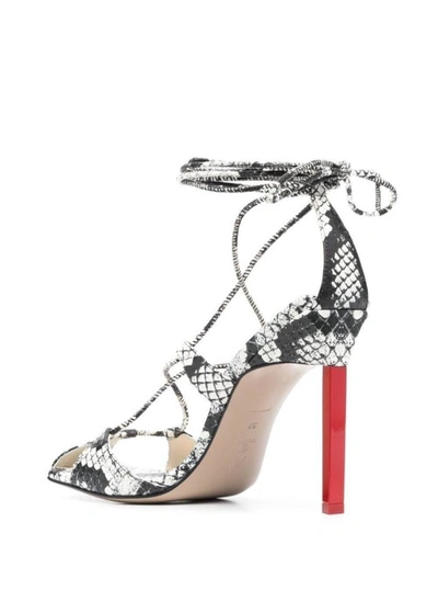 Shop Attico Adele Snakeskin-print Sandals In Black And White Leather In Grey