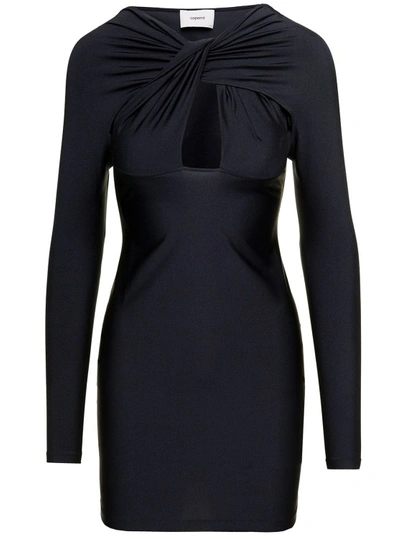 Shop Coperni Mini Black Dress With Twisted Cut-out Detail In Stretch Polyamide