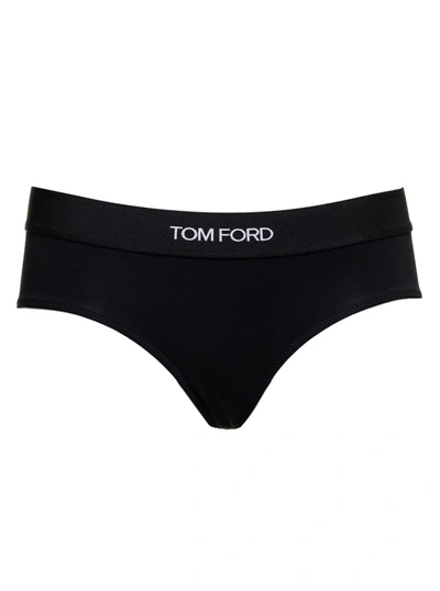 Shop Tom Ford Signature Boy Short' Black Briefs With Logo Waistband In Stretch-jersey