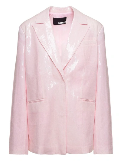 Shop Rotate Birger Christensen Pink Single-breasted Jacket With All-over Paillettes Embellishment In Stretch Fabric In Neutrals
