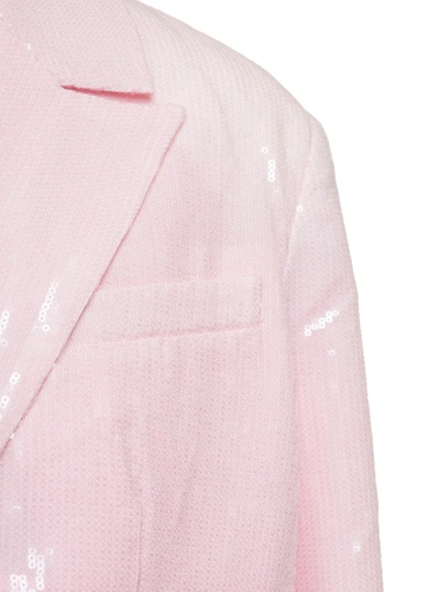 Shop Rotate Birger Christensen Pink Single-breasted Jacket With All-over Paillettes Embellishment In Stretch Fabric In Neutrals
