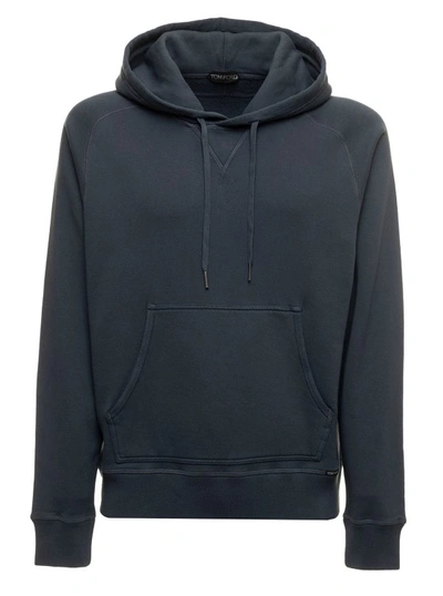 Shop Tom Ford Washed Blue Cotton Hoodie
