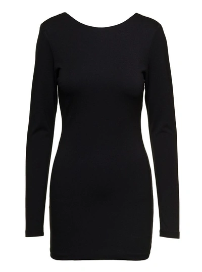 Shop Rotate Birger Christensen Black Mini Fitted Dress With Cut-out Details On The Back In Viscose