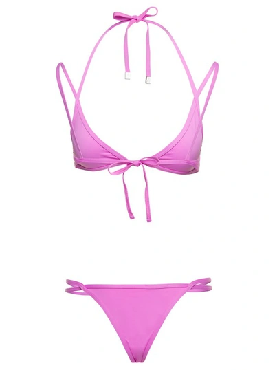 Shop Attico Triangle Cup Bikini Set In Pink Technical Fabric In Purple