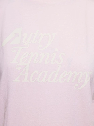 Shop Autry Pink Tennis Academy T-shirt With Logo In Cotton In White