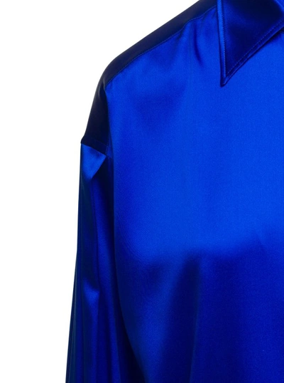 Shop Tom Ford Blue Relaxed Shirt With Pointed Collar In Stretch Silk