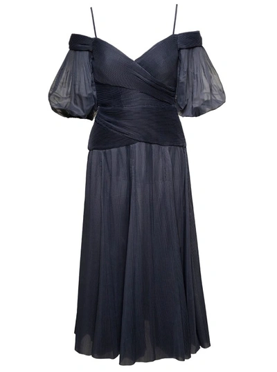Shop Zimmermann Black Off-shoulder Pleated Midi Dress In Black Chiffon