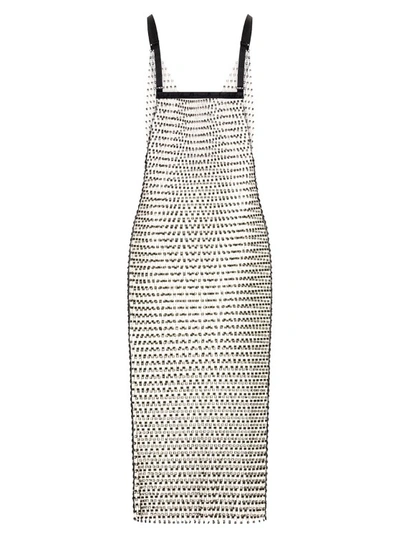 Shop Rotate Birger Christensen Tadita' Midi Crystal Net Slip Dress In Grey