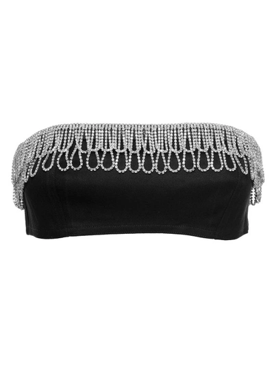 Shop Rotate Birger Christensen Black 'bandeau' Top With Jewel Detail In Cotton