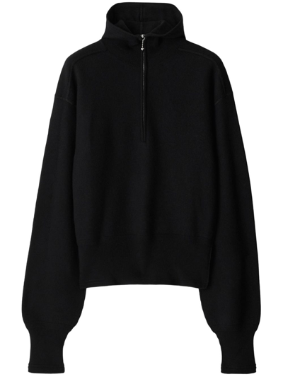Shop Burberry Black Half-zip Wool Sweater In A1189 - Black
