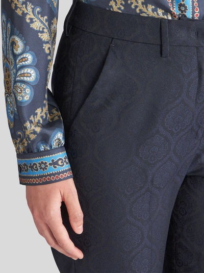 Shop Etro Jacquard Cigarette Trousers In Navy Blue