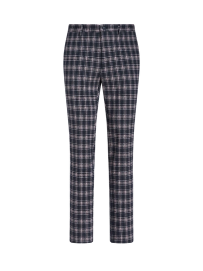 Shop Etro Check Cotton Trousers In Navy Blue