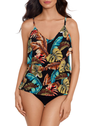 Shop Magicsuit Swim, Plus Size Women's Aloe Chloe Palm Tankini Top In Black Multi