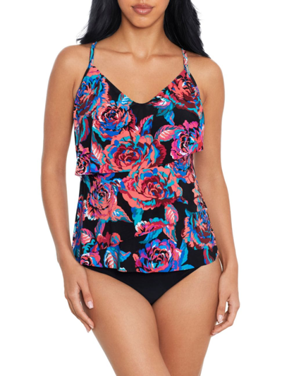 Shop Magicsuit Swim, Plus Size Women's Sonic Blooms Chloe Tankini Top In Black Multi