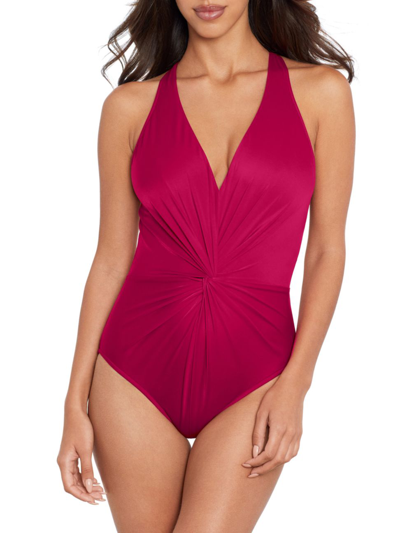 Shop Magicsuit Swim, Plus Size Women's Solids Drew Twisted One-piece Swimsuit In Vamp Red