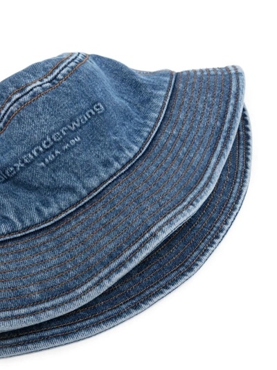 Shop Alexander Wang Embossed Denim Bucket Hat In 401 Deep Blue
