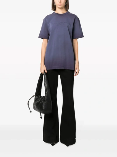 Shop Alexander Wang Women Bi-color Short Sleeve Tee With Embossed Logo In 506 Grape Navy