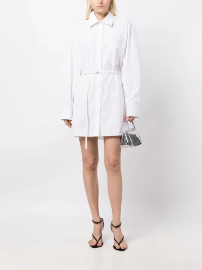 Shop Alexander Wang Women Shirt Dress With Tie Waist And Logo Embroidery In 100 White